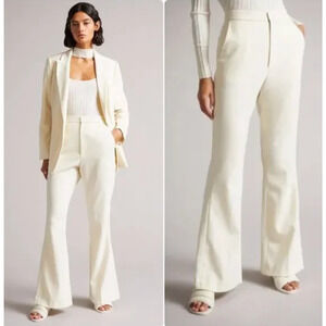 NWT Ted Baker Joannit Wide Leg Ivory Trousers Tailored Pants Size 2